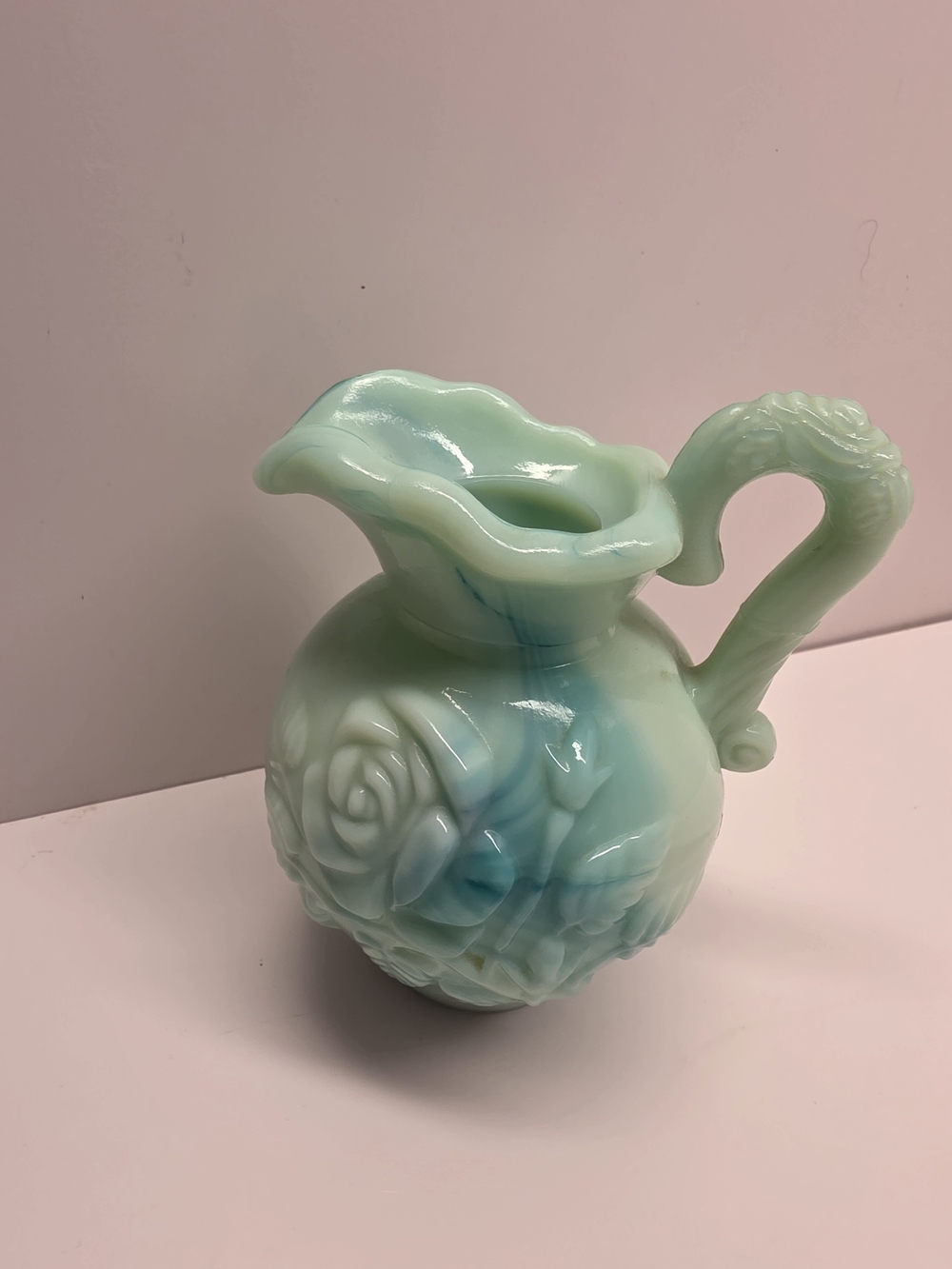 Vintage Avon Jadeite Green Milk Glass Mini Pitcher